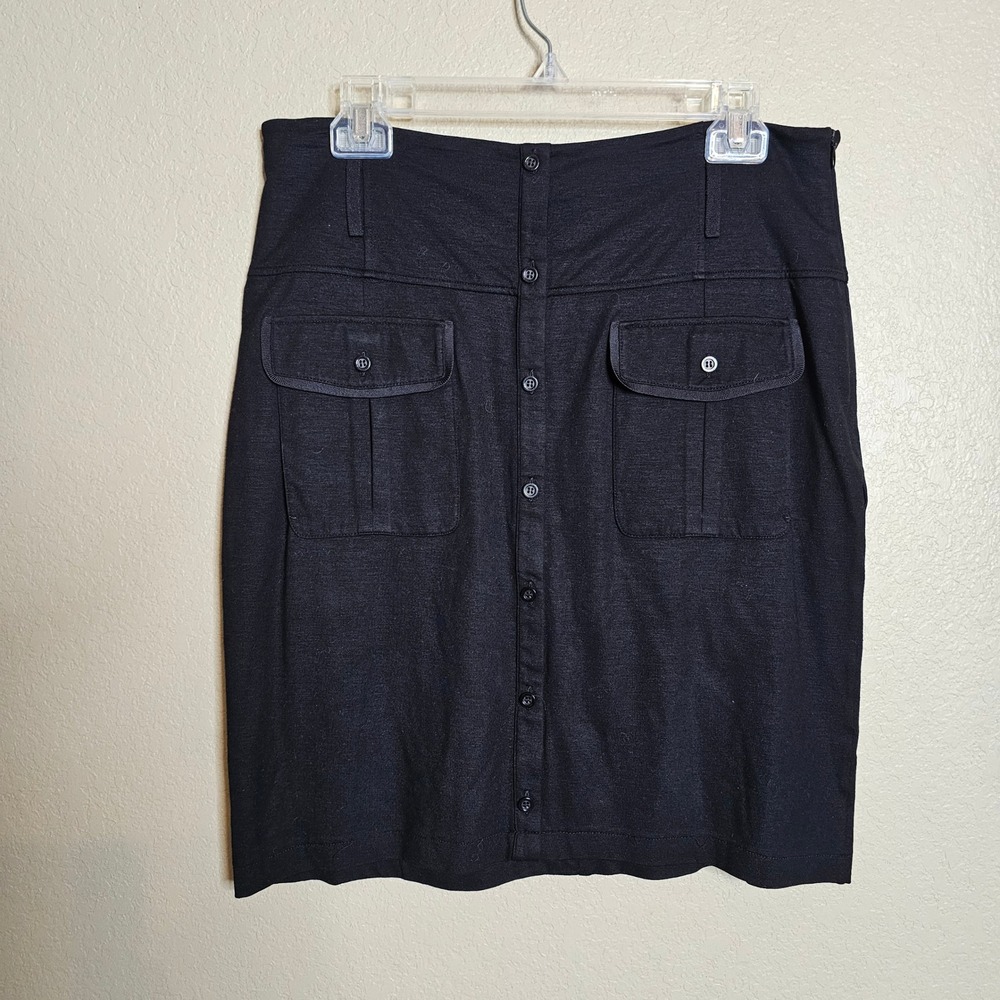 Wolford Black Viscose Cargo Pocket Button Front Skirt Side Zip 10